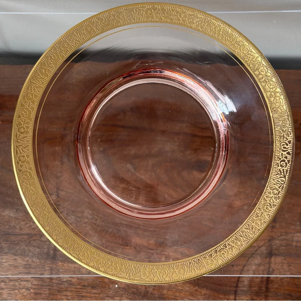 Vintage Tiffin Franciscan Rambler Rose Pink 8” Luncheon Plate Gold Encrusted